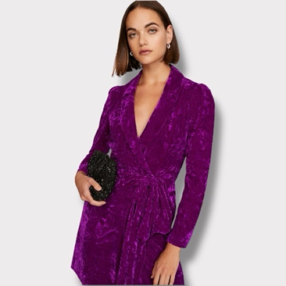 Shoshanna Caroline Purple Velvet Long Sleeve Wrap Mini Dress- Size 4 - Picture 11 of 11